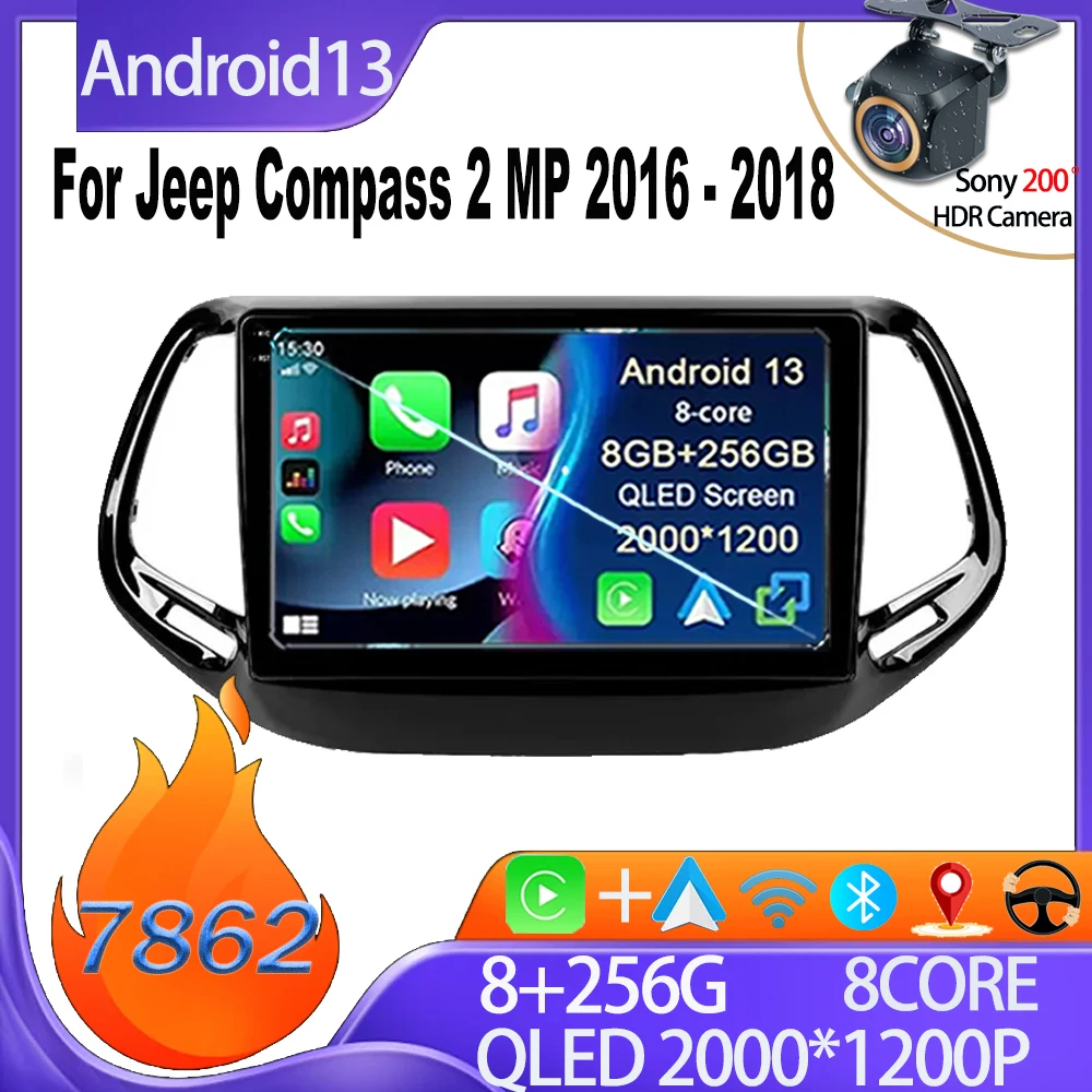 For Jeep Compass 2 MP 2016 - 2018 Android Radio  GPS Navigation HDR QLED Screen Rear Camera Mirror Link Bluetooth Wifi 5G DSP BT