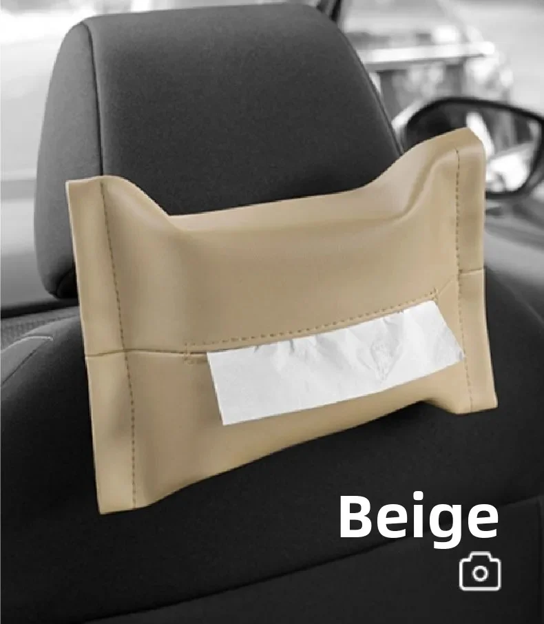 Car PU Leather Napkin Bag With Securing Strap Fit Seat Back Armrest Sun Visor Universal Vehicle Tissue Storage Pouch Practical A