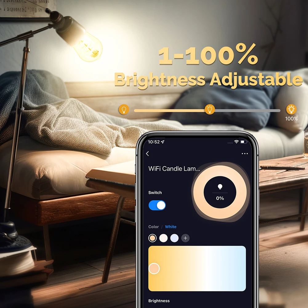

Светодиодные лампы Tuya WiFi Smart ST64 Edison, 16 миллионов цветов RGB, умная лампочка 2700K-6500K, работает с Alexa/Google Home 350LM