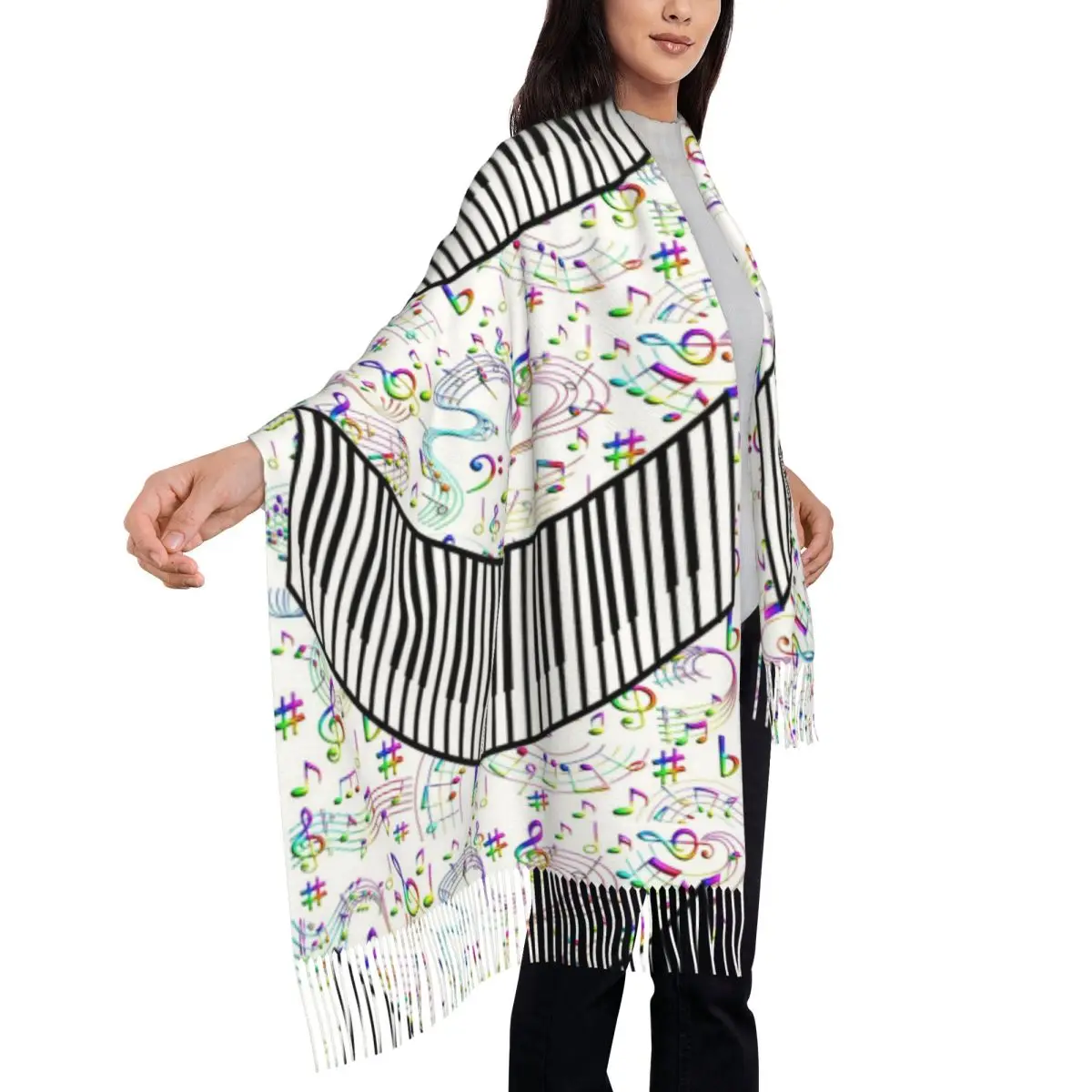 

Piano Keyboard Musical Notes Scarf Tassel Scarves for Women Soft Warm Shawls and Wraps Long Fall Winter Shawl Wrap