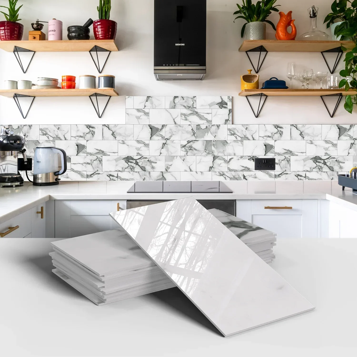 

16/32/64pcs Marble White Crystal Ceramic Tile Wallpaper Kitchen And Bathroom Self-Adhesive Waterproof PET Foam 3d Wall Sticker