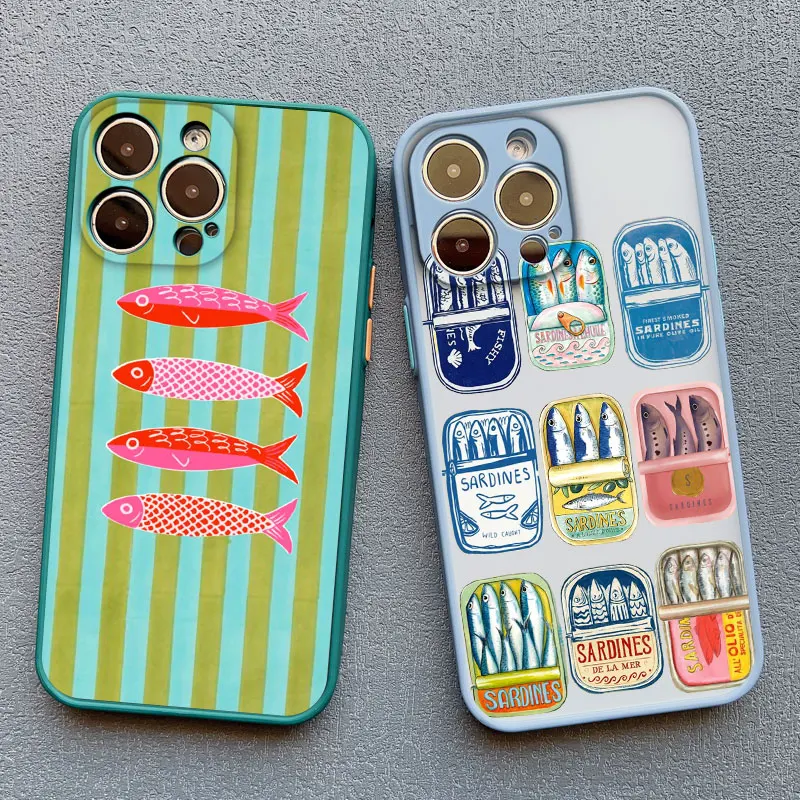 

Funny Sardines Fish Phone Case For iPhone 16 15 14 13 12 11 Pro Max Mini X XS XR SE 7 8 Plus Shockproof Dustproof Hard Cover
