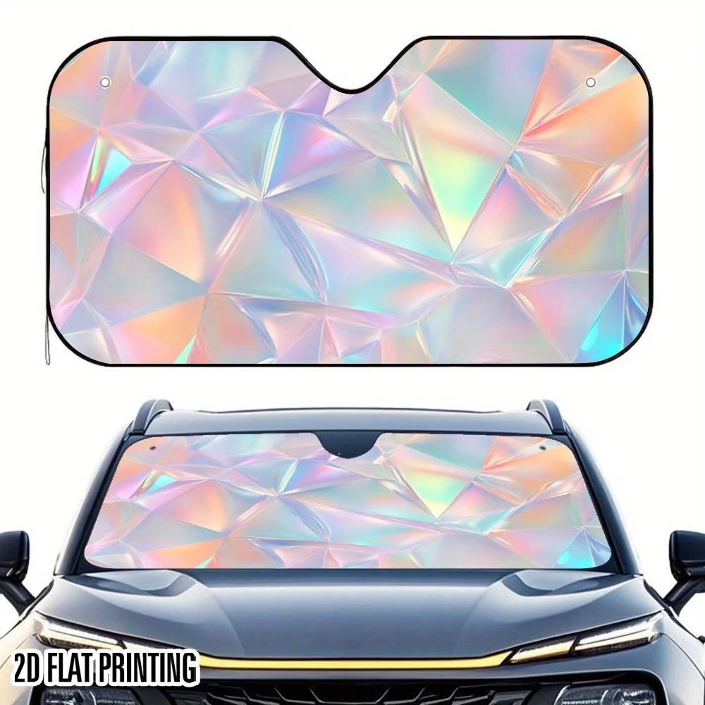 Fantasy Diamond Refraction Printed Car Sun Visor Stylish And Cool Including 4 Suction Cups Foldable for Easy Storage