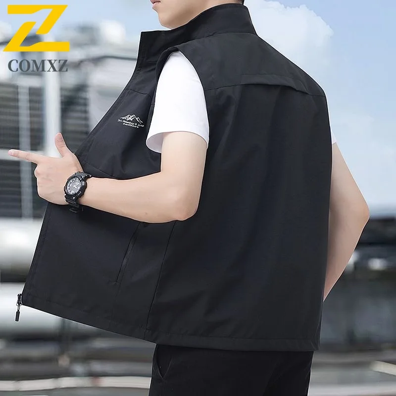 

Мужской жилет, летняя новая модная универсальная свободная дышащая куртка без рукавов с принтом горного пика, жилет для кемпинга и рыбалки на открытом воздухе