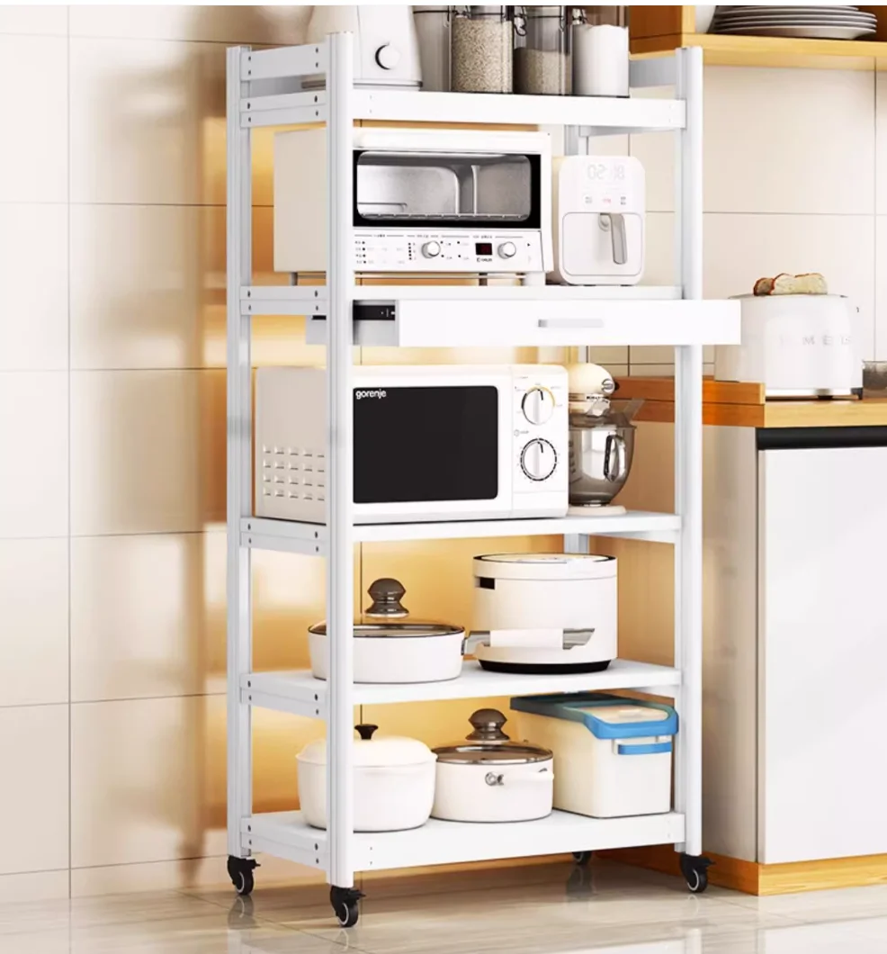 Space aluminum kitchen shelf floor multi-layer multi-functional home pot rack storage cabinet microwave oven storage