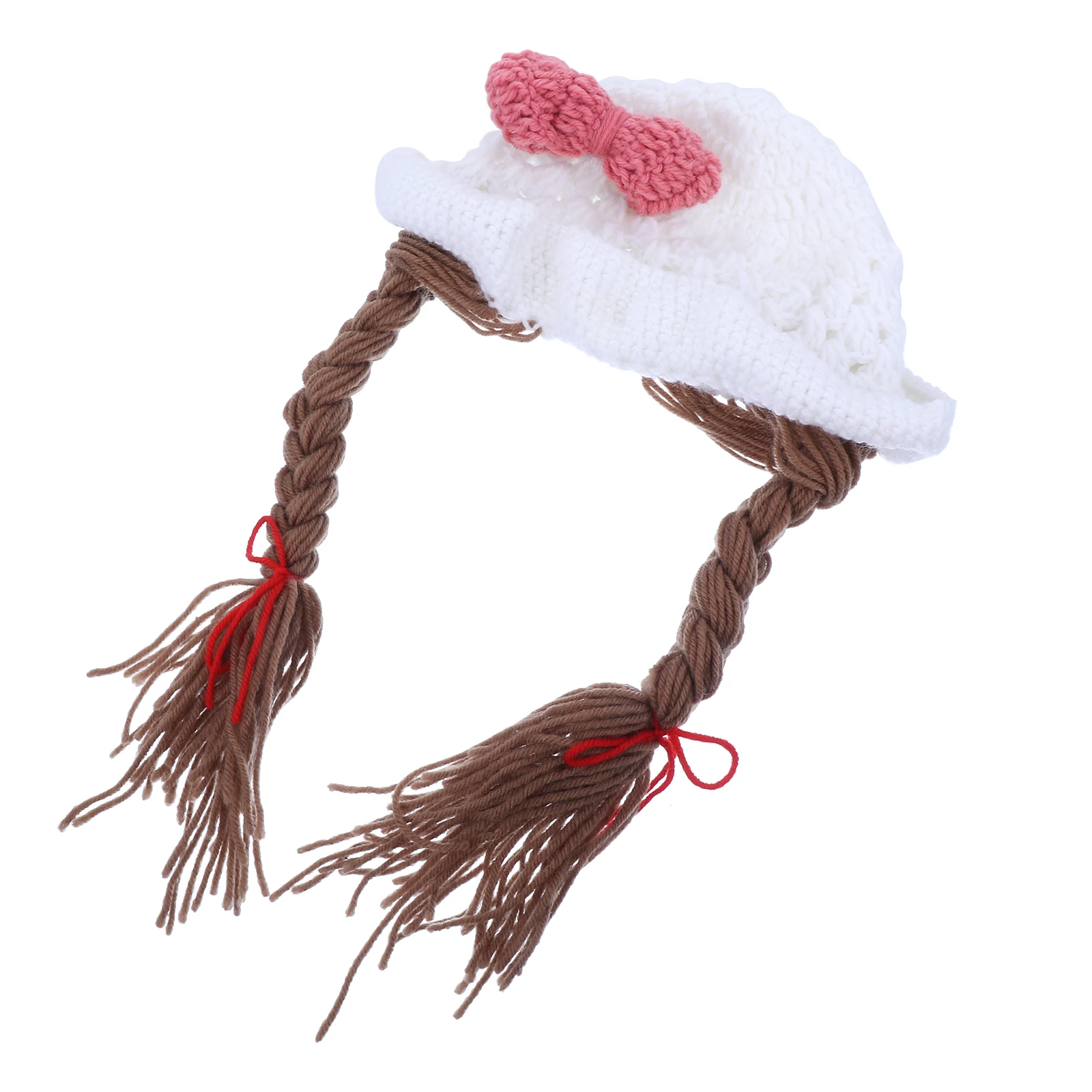 

1pc Photo Props Kids Wool Cap Handmade Braided Earflap Pink Bow Girls Style Photoshoot Kids Wool Cap Accessories