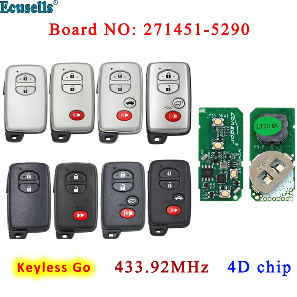 Keyless Go Smart Remote Key 433.92MHz FSK Board 271451-5290 PCB with 4D Chip for Toyota Venza Lexus RX LS460 GX460