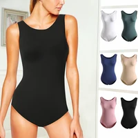 Leotardos básicos de baile sin mangas para mujer, diseño clásico con espalda redonda y forro frontal completo para entrenamiento en equipo