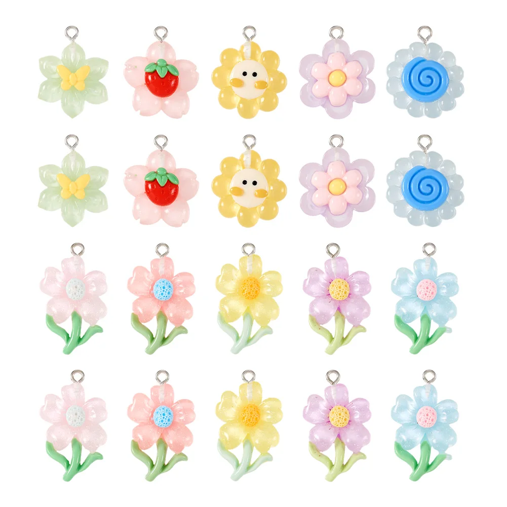 

Resin & Acrylic Pendants Flower Charms Cute Colorful Dangle Charms with Iron Loops for Jewelry Making DIY Bracelet Earring Craft