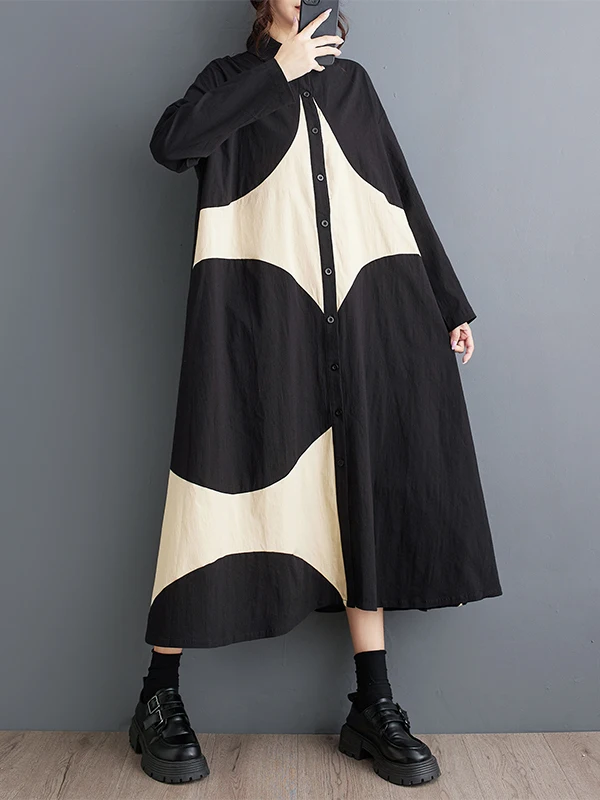 Ele Frühling Herbst Lose Lange Sve Gedruckt Casual Einfache frauen Dr Button Detaillierung Bequeme Atmungsaktive A-linie Rock