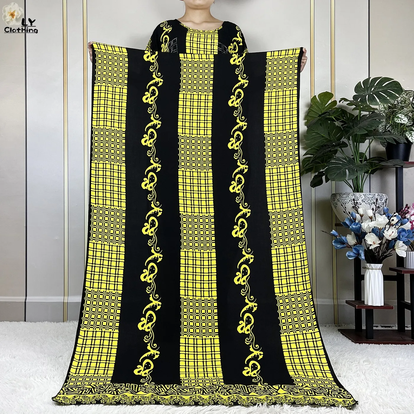 New Muslim Summer Short Sleeve Cotton Dresses With Big Scarf Loose Fashion Printing Casual Robe African Maxi Women Abaya Clothes