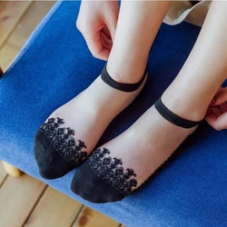 Ultra-thin Transparent Crystal Silk Socks Polka Dots Heart Prints Japanese Kawaii Cute Nylon Long Socks White Socks Women Summer