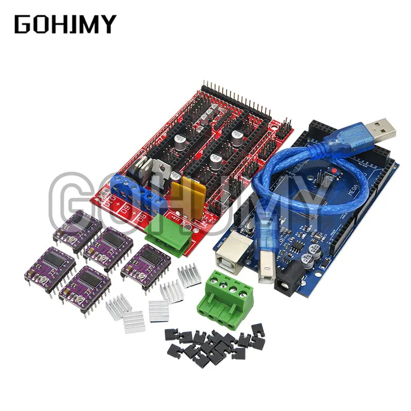 3D Printer kit 1pc Mega 2560 R3 + 1pc RAMPS 1.4 control panel+ 5pcs A4988/DRV8825 Stepper Motor Drive Carrier Reprap