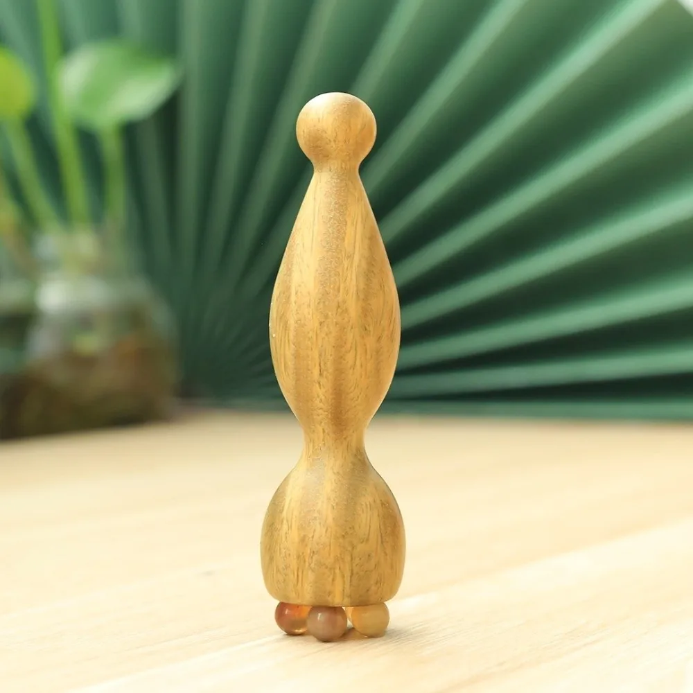 Five Beads Design Sandalwood Lotus Seedpod Massager Reduce Puffiness Natural Material Eye Massage Stick Skin Scraping Blackwood