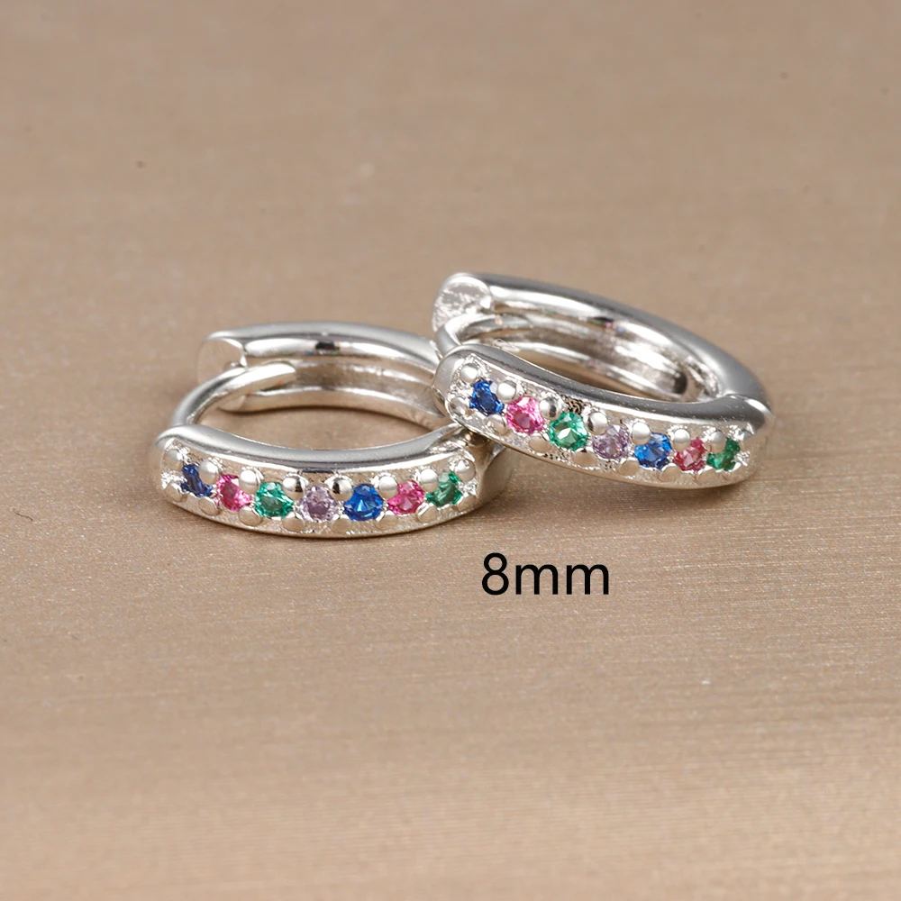 2pcs Stainless Steel Minimal Hoops Earrings for Women Round Circle Punk Helix Tragus Rainbow CZ Huggie Earring Piercing Jewelry