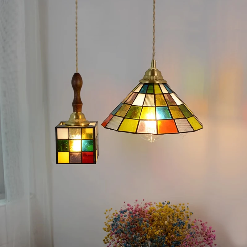 Retro Glass Pendant Lights Bedroom Lamps Countryside Homestay Coffee Shop Classical Lighting Ceiling Chandelier Dining Room Home