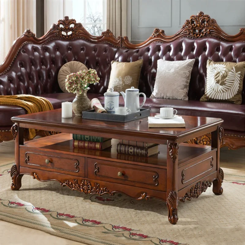 Luxury classical wood carving coffee table, living room hotel lobby center table