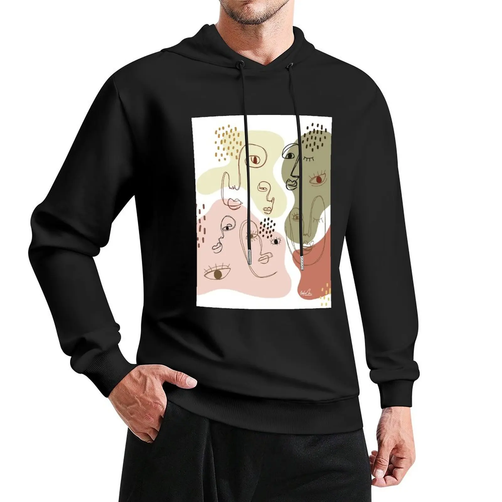 

Abstract Faces Pullover Hoodie autumn mens clothes men's winter sweater male clothes designer hoodies