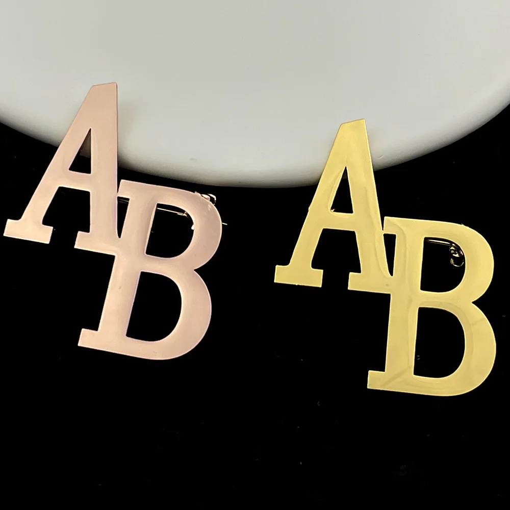 Custom 2 letters Brooch for Men Personalized Stainless Steel Gold Name Initials Women Pin Jewelry Christmas Gift Wholesale