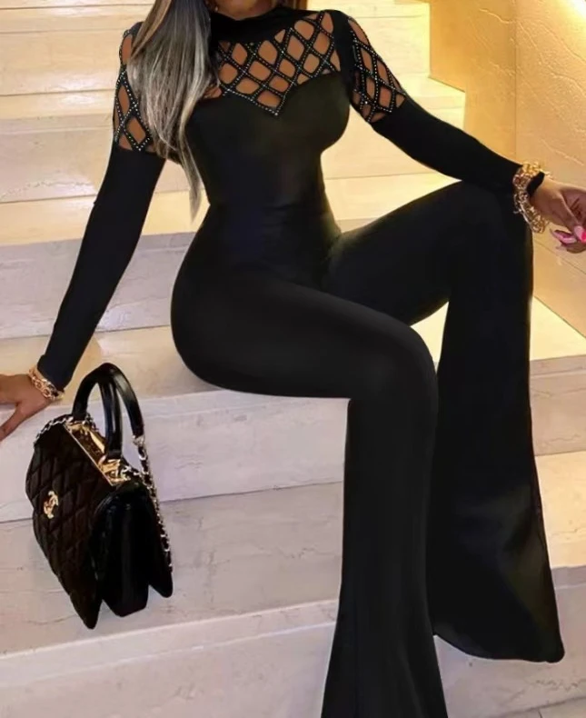 

Women's Tight Jumpsuit Spring 2024 New Streetwear Fashion Elegant Splicing Sexy High Waist Long Sleeves Jump Suits for Female