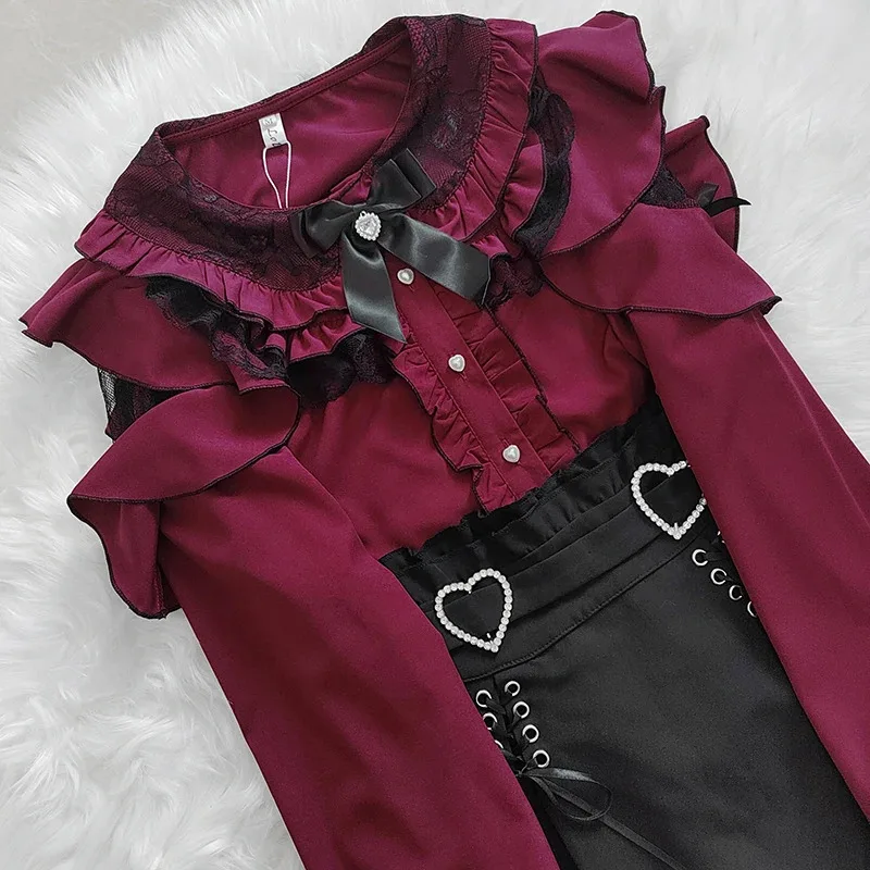 

Kawaii Women Shirts Jirai Kei Lolita Y2K Cute Japanese Style Blouse Elegant Long Sleeve Sweet Tops Casual Aesthetic Shirt 2024