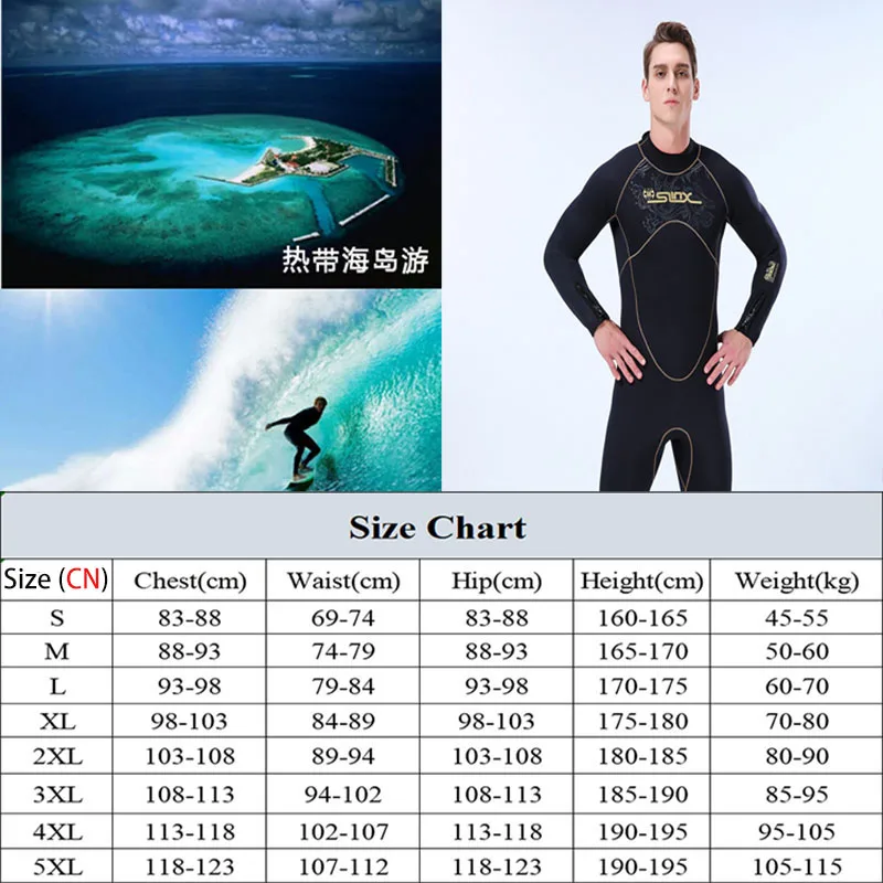 Men\'s Thickened and Thermal Diving Suit 5mm Wetsuit Keep Warm for Snorkeling Surf Swimming Winter One-Piece Neoprene Swimwear