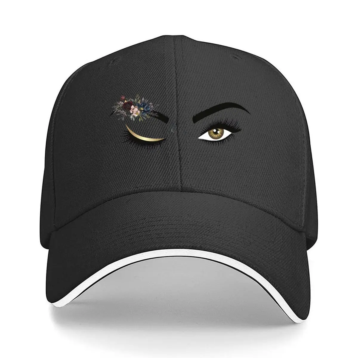 Floral Eyebrow Winking Eye Eyelash Makeup Illustration Sandwich Baseball Cap Outdoor Workouts Sun Hat