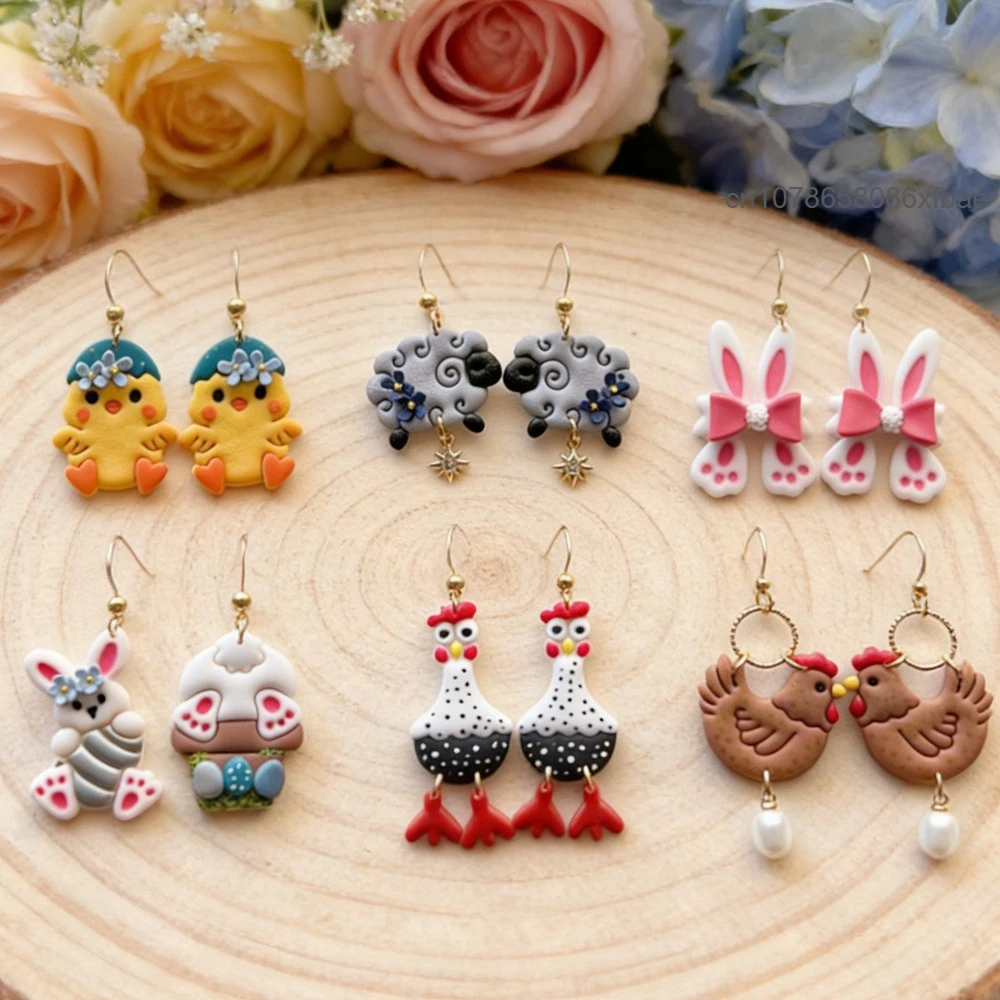 Easter Bunny Polymer Clay Cutters Cartoon Animal Chicken Sheep Pottery Clay Cutting Jewelry Earrings Dangle Ceramics Making Tool