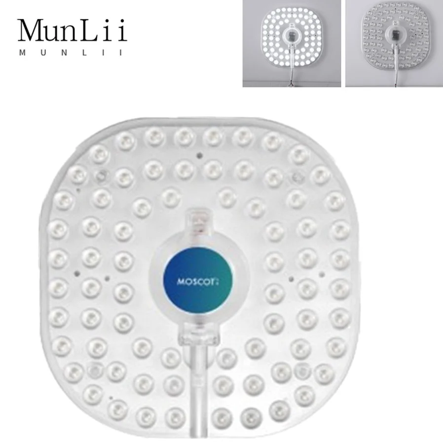 Painel de Anel MunLii-LED, Luz Circular, Placa de Teto Quadrado, Iluminação Brilho, AC 220V, 36W, 24W, 18W, 12W