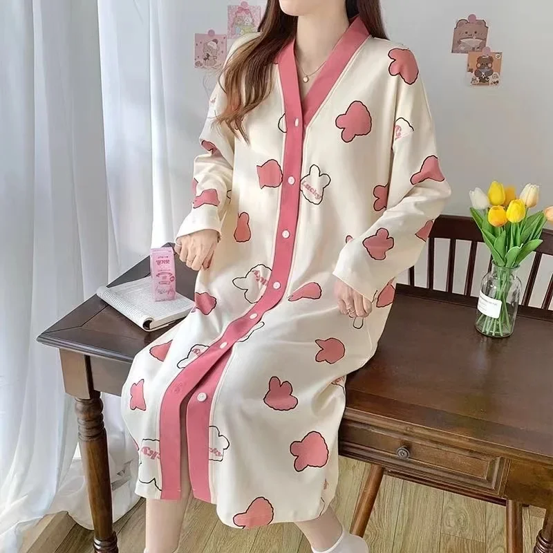 

Women's Long-Sleeved Loose Cotton Blend Pajama Dress, Fat Female Clothing, Oversize, Add, Large Size Dress, 150kg, Autumn