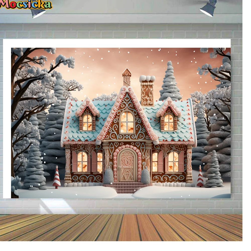 Mocsicka зимние Рождественские фоны для фотосъемки дом конфеты снег праздник семейный портрет фото фоны для студийной съемки