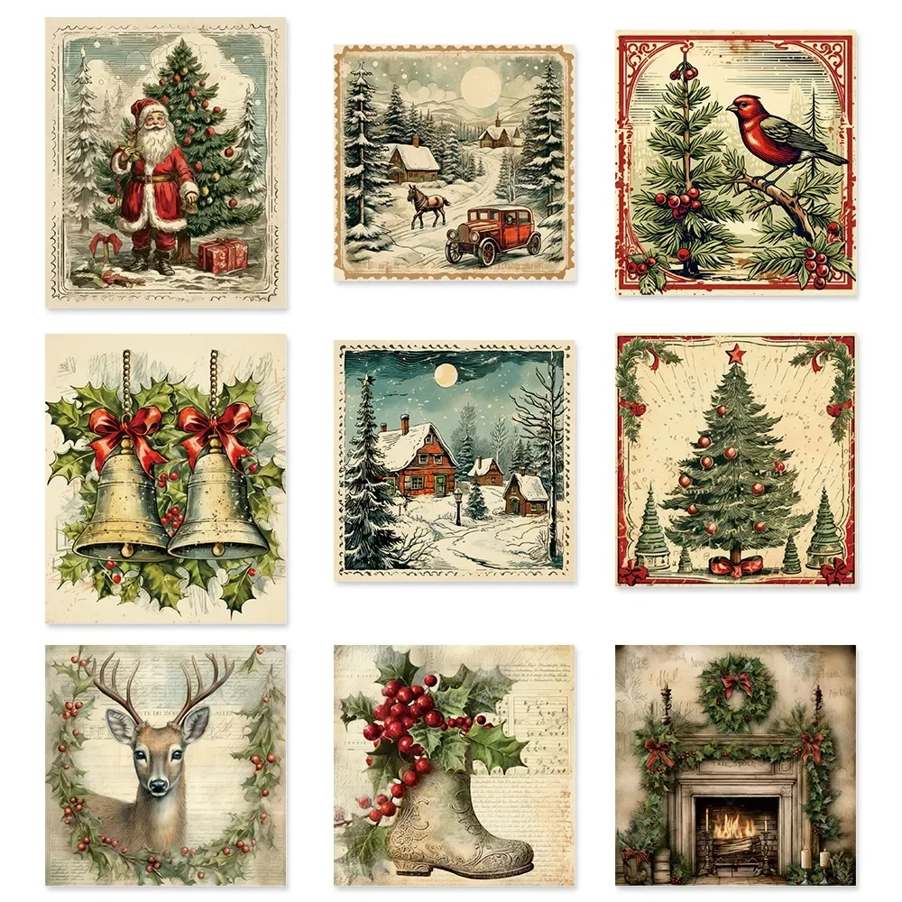 9pack Vintage Christmas Themed Sticker Labels Ideal for Winter Holiday Wine Bottle Label for Christmas Party Decorations Navidad