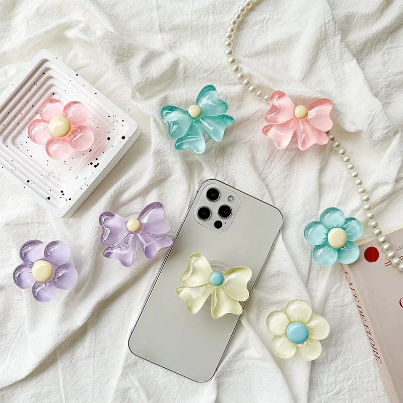 

Ins Fresh and Simple 3D Floral Bow Phone Airbag Stand Sticky Retractable for Iphone Samsung S26 grip Tok Griptok Bracket Holder
