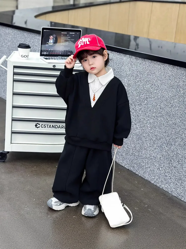 Big Boys Leisure Set Fashion Children False two pieces Sweatshirt and Pnts 2pcs Outfit Autumn Kids Clothes Suit Teen Tracksuits