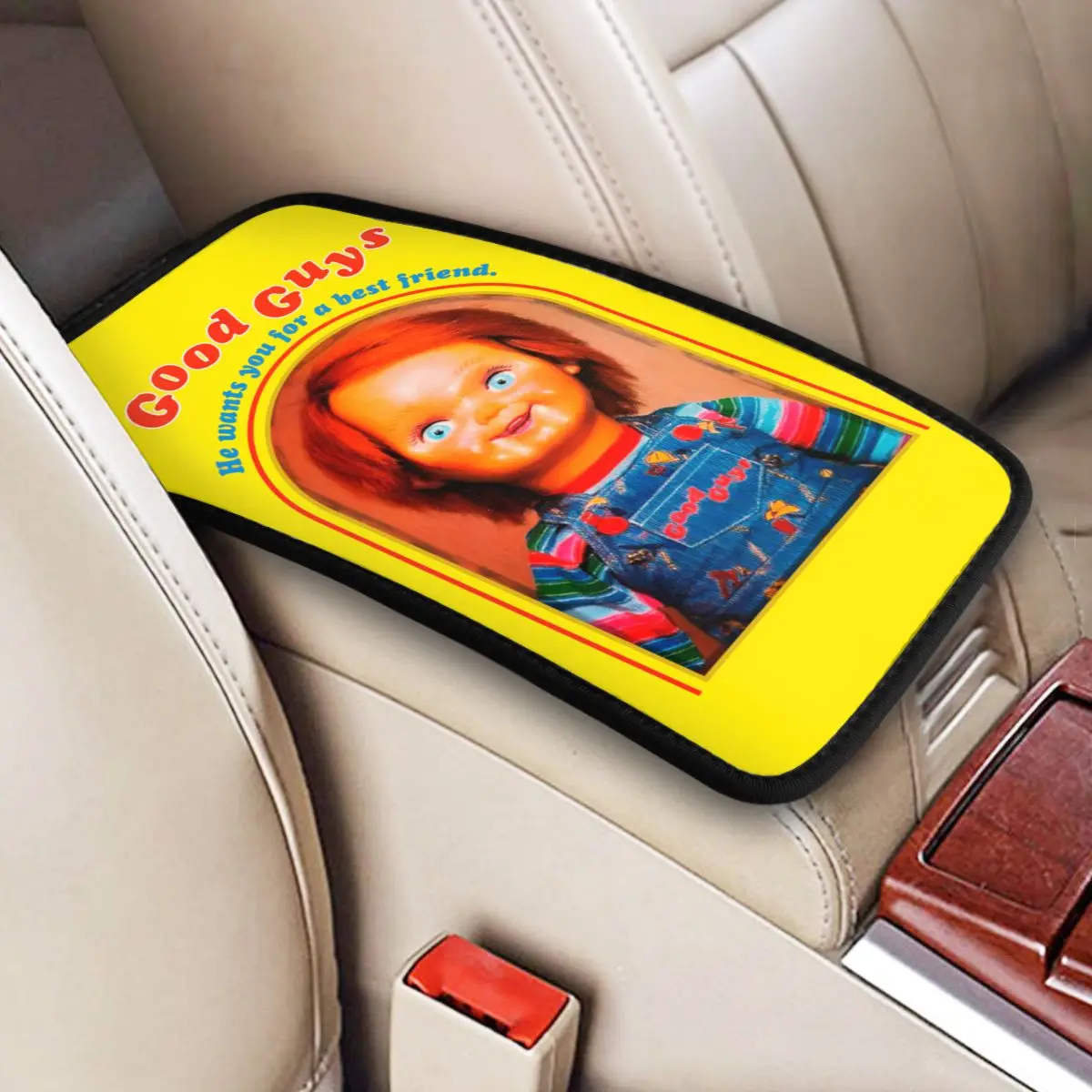 Fashion Good Guys Chucky Car Armrest Box Pad Non-Slip Child's Play Doll Center Console Cover Mat Interior Accessories