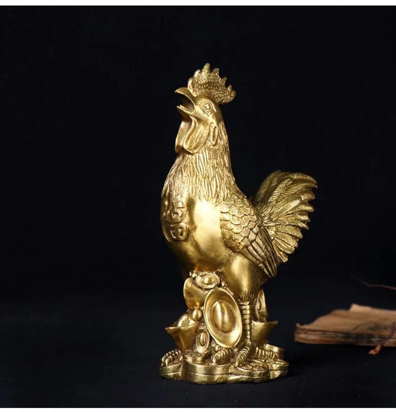 Golden Chinese Yuanbao Rooster Statue Feng Shui Lucky Chicken Sculpture Handicraft Brass Art Sculpture Home Decoration Accessori