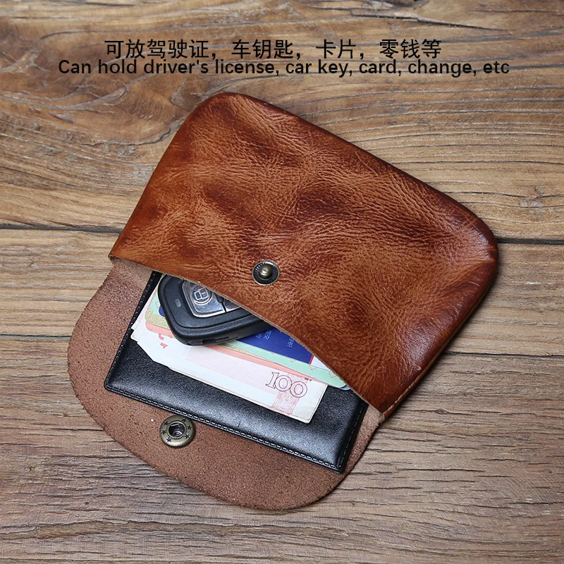 Nzpj Vintage Echt leder Herren Karten tasche Original natürliche Rindsleder Zero Wallet Damen Münz tasche Kreditkarten tasche Schlüssel tasche – Detail 8