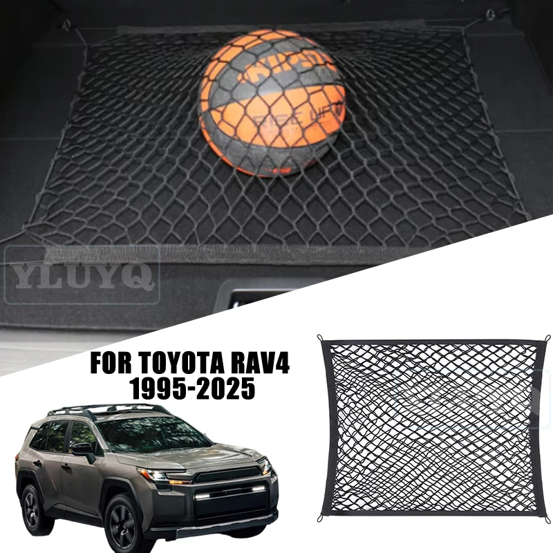 

For Toyota RAV4 1995-2025 Trunk Mesh Pocket Non-Slip Fixed Double Layer Storage Bag Nylon Stretch Car Interior Accessories