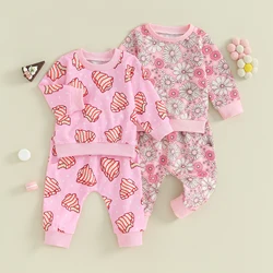 Baby Girls Winter Outfits Christmas Tree/Flower Print Crew Neck Long Sleeve Sweatshirts Long Pants 2Pcs Christmas Clothes Set