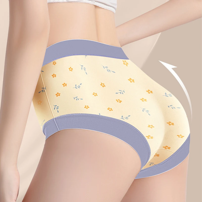 3 قطعة القطن الخالص عالية الخصر النساء زهرة طباعة سراويل سيدة سلس الملابس الداخلية تنفس Underpant حجم كبير اللباس الداخلي الإناث موجز #3