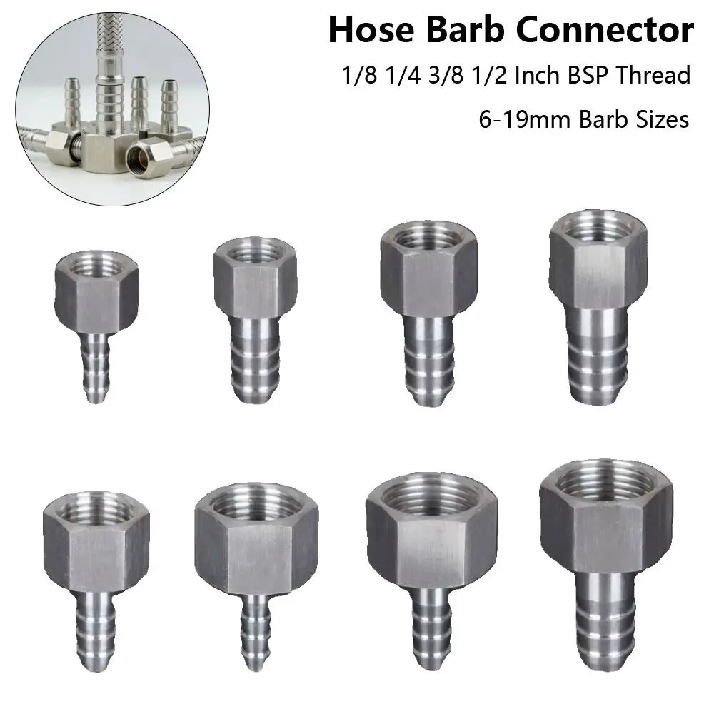 1Pcs 304 Stainless Steel Hose Barb Connector Straight Design Silver Tone BSP Female Thread Connector