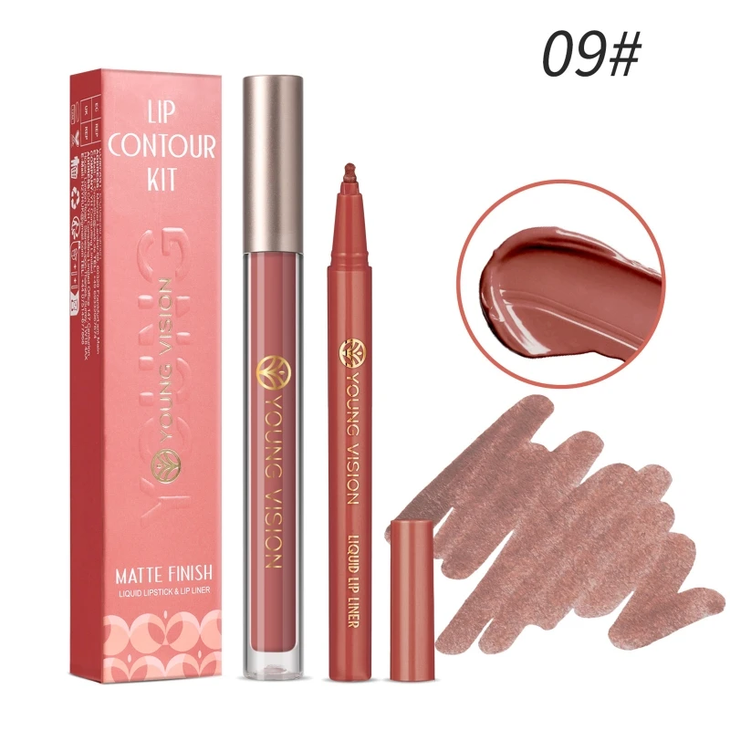 ลิปสติกและลิปสติก Waterproof Matte ลิปสติก Matte Lasting Lipliner Lipgloss E1YF