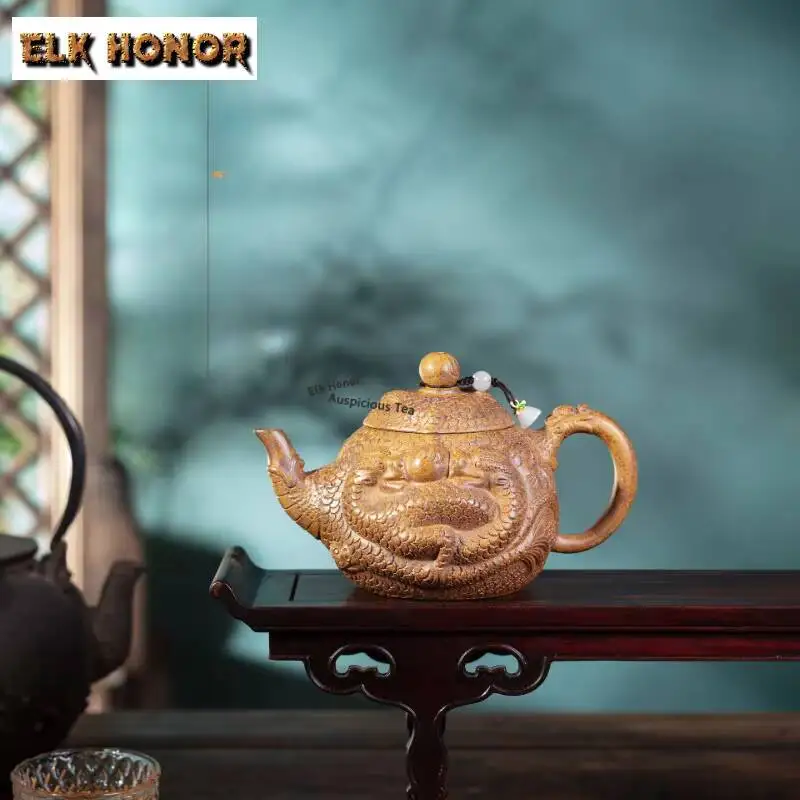 ZAEYORIA 270ml Elegant Yixing Purple Clay Teapots Handmade Nine Dargon Pot Raw Ore Wood-fired Mud Kettle Chinese Zisha Tea Set