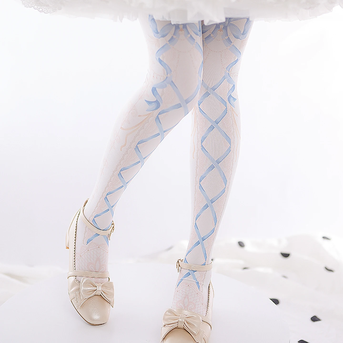 Japanese Sweetheart Girl Lolita Socks Women's Spring Summer Velvet Bow Ribbon Print Pantyhose Lolita Sweet Lo Socks for Women