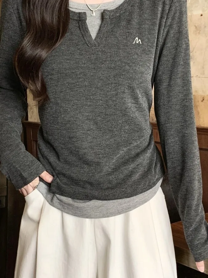 Design Sensation Long Sleeve T-Shirt Women's Outerwear Spring New High-End Inner Match Ins Style Commute Korean Version Slim ...