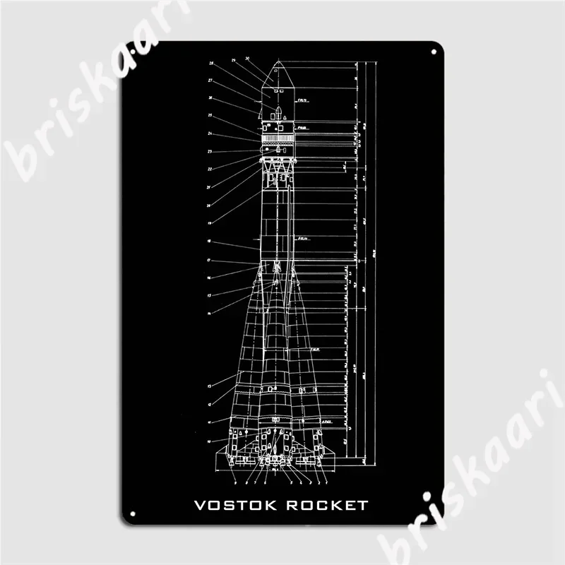 Vostok Rocket Bk Blueprint Metal Sign Wall Cave Garage Club Decoration Wall Decor Tin Sign Poster