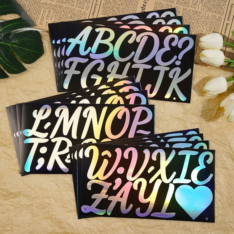 140pcs 2.5 Inch Art Alphabet Laser Stickers Big Letter Numbers Sticker 12 Sheets Self Adhesive Letter Symbol Stickers FDIY Decor