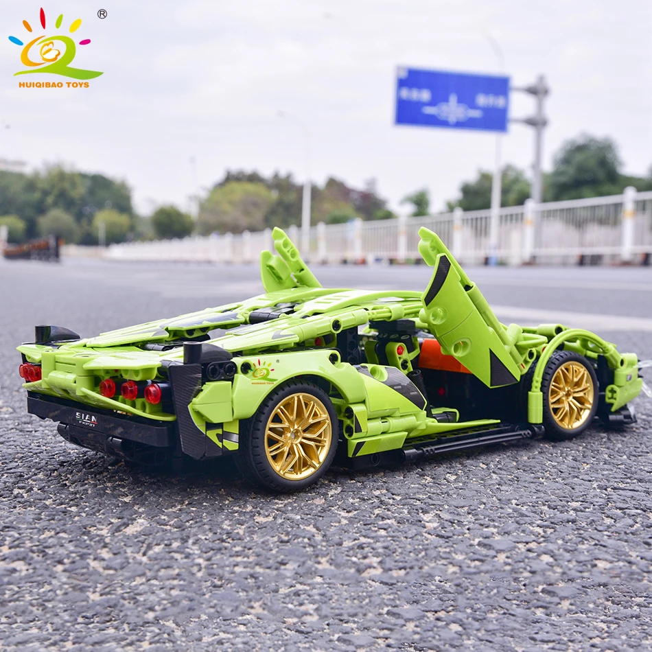 HUIQIBAO 1:14 1280PCS Racing Car Technical Model Building Blocks MOC Bricks Set Children City Construction Toy For Kids Boy Game