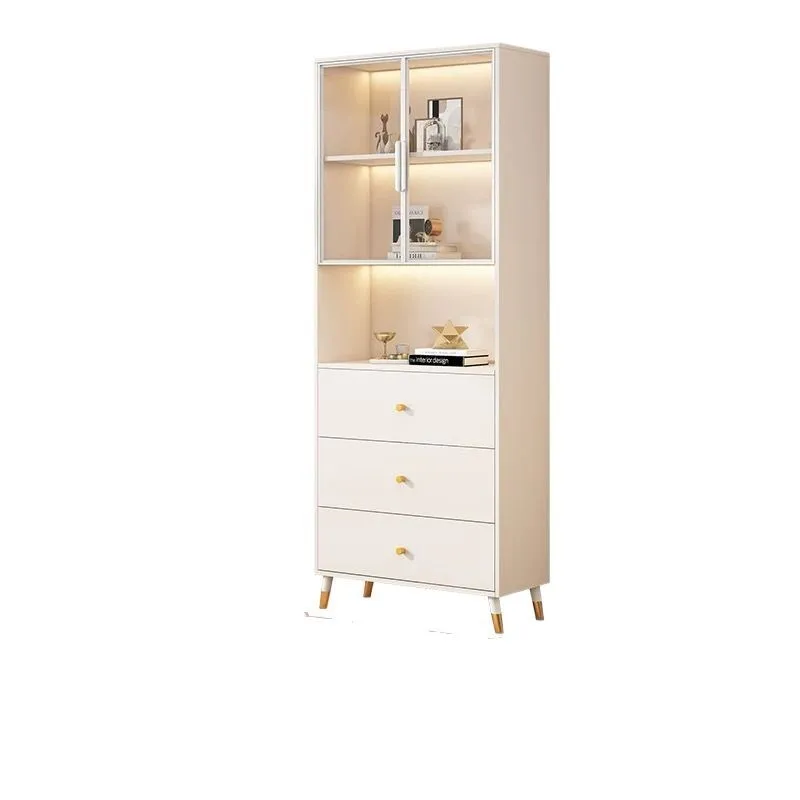 

Cream wind bookcase with glass door display cabinet light luxury high-end household living room bookshelf dust-proof figure