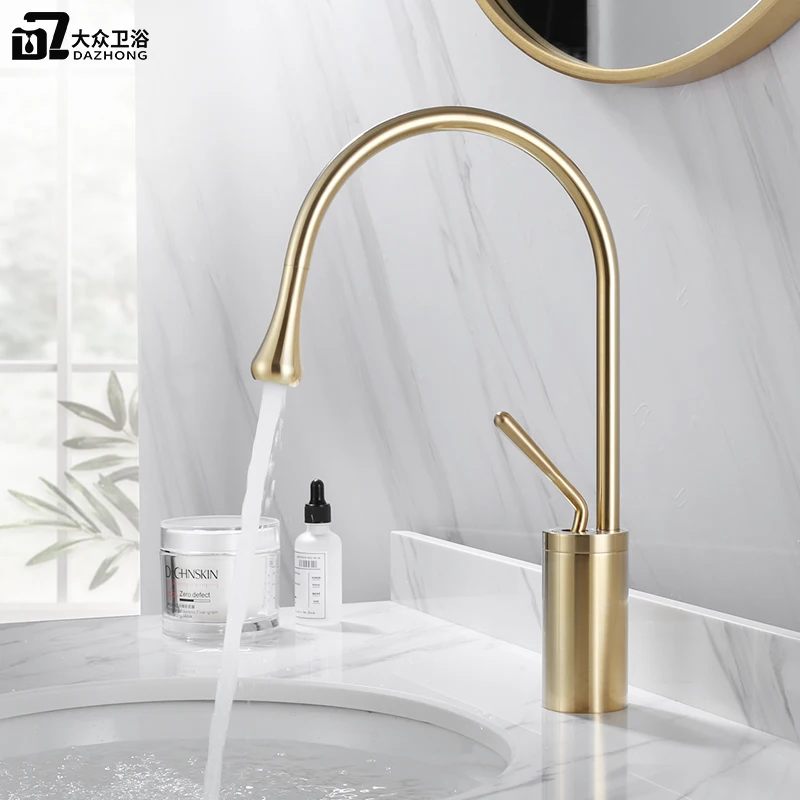 

Brushed gold faucet hot and cold washbasin home full copper cage toilet Nordic style bathroom